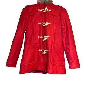 Women American eagles red toggle parka peacoat size XS extra small fur hood